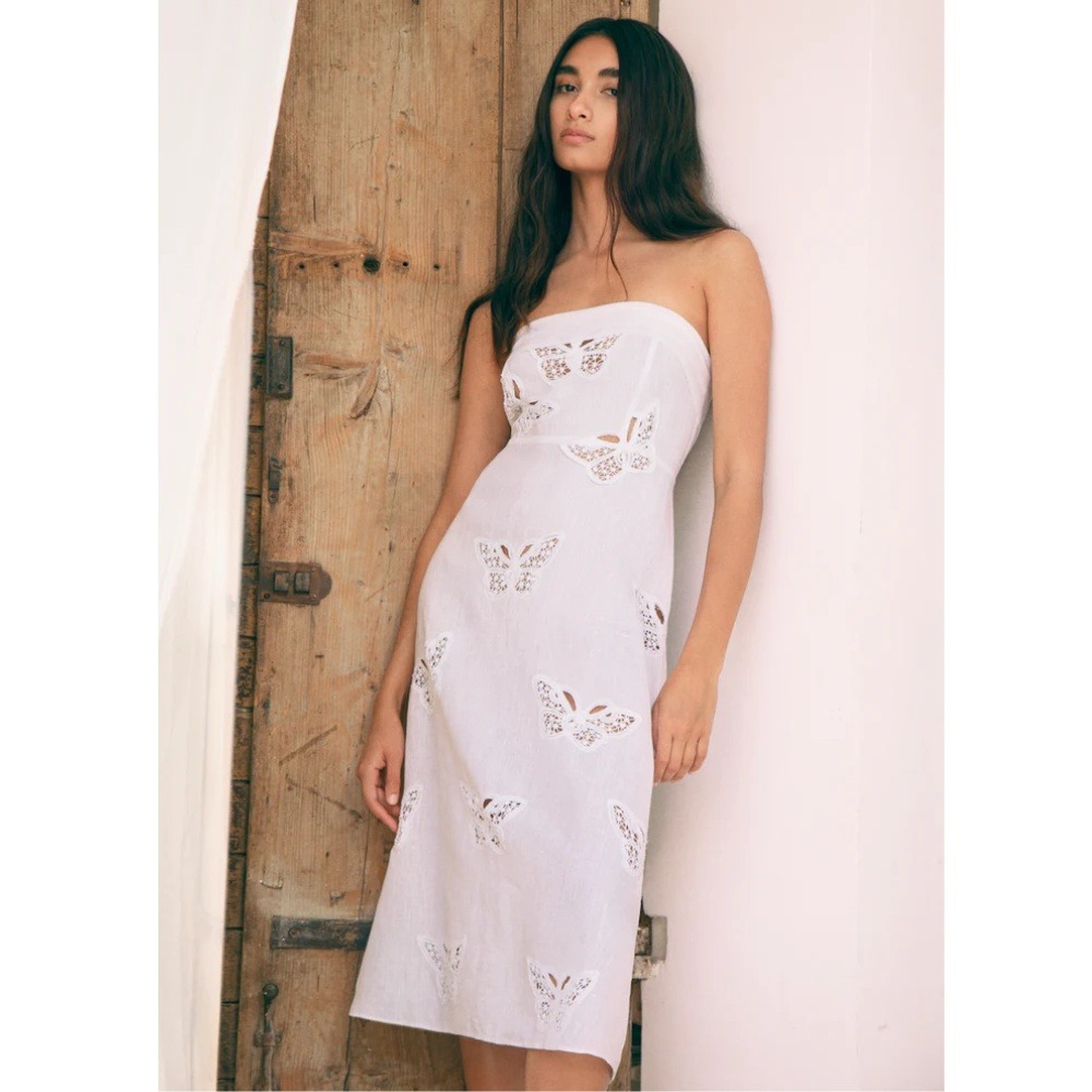 NWT Maia Bergman Lola Dress White Linen Butterfly Lace XS‎